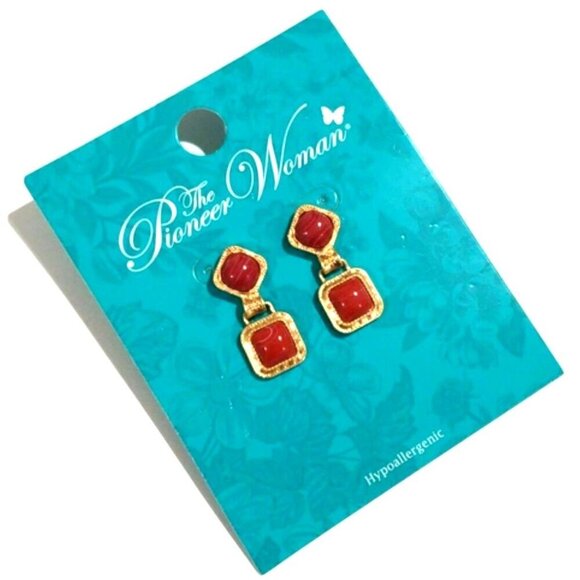 Elegant Gold-tone & Red Stone Drop Dangle post Earrings, Women's Fashion Jewelry - Picture 1 of 9